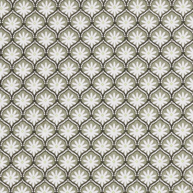 Beschichtete Baumwolle Blumenkacheln – schilf/weiss, image number 1