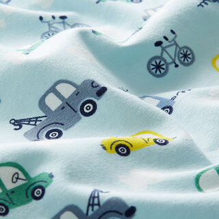 Baumwolljersey Fahrzeuge – babyblau, 