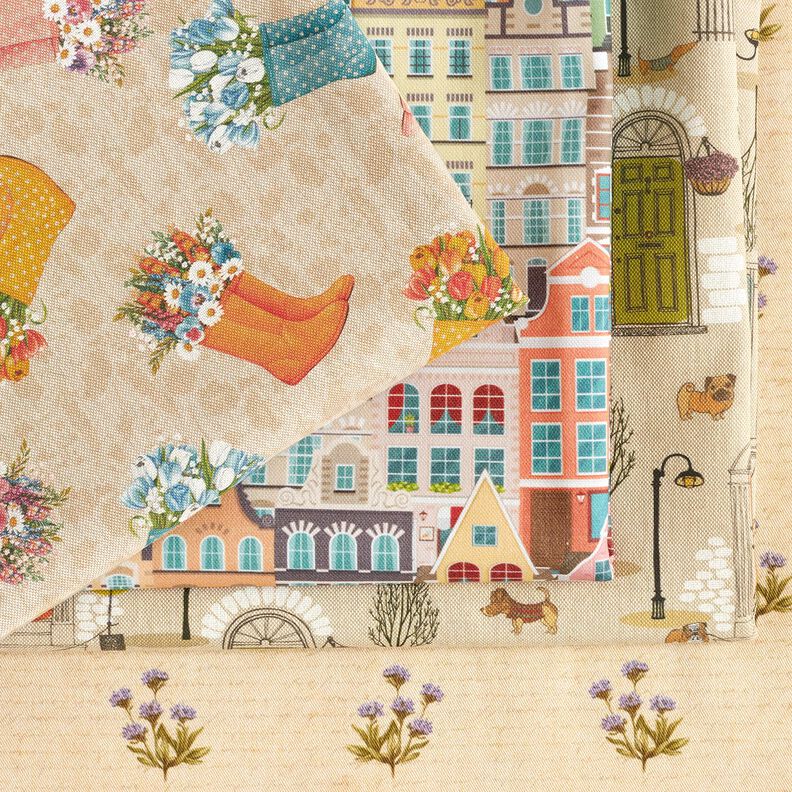 Dekostoff Baumwollköper Blumen und Schrift – beige,  image number 5