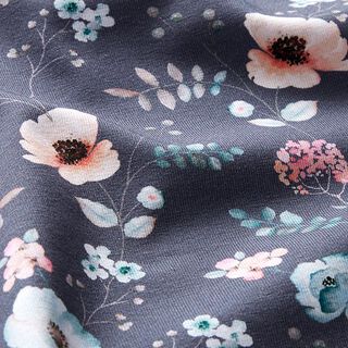 Baumwolljersey Frühlingsblumen Digitaldruck – marineblau, 