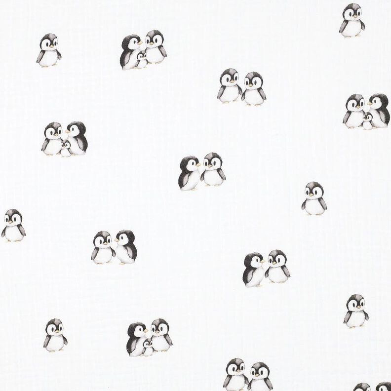 GOTS Musselin/ Doppel-Krinkel Gewebe Pinguine Digitaldruck | Poppy Fabrics – elfenbein/anthrazit,  image number 1
