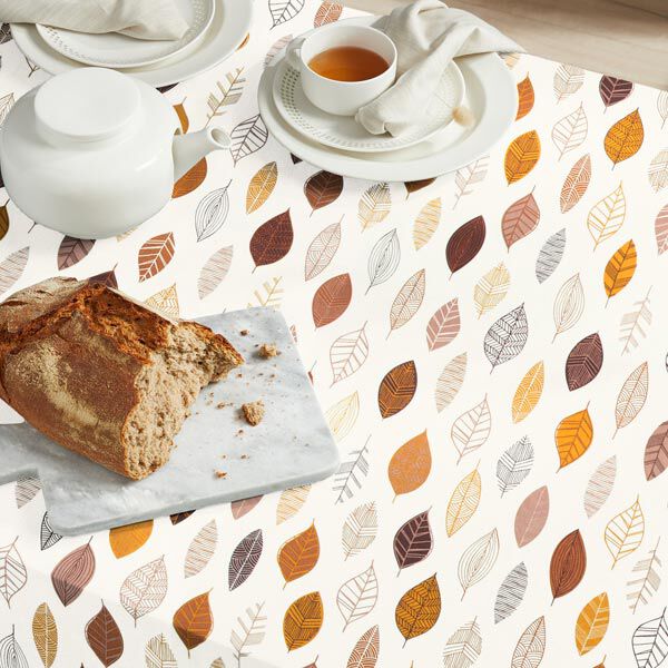 Dekostoff Halbpanama stilisierte Blätter – terracotta/weiss | Reststück 50cm