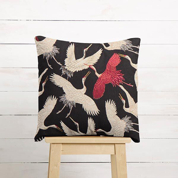 Dekostoff Gobelin Kraniche – schwarz/weiss | Reststück 50cm