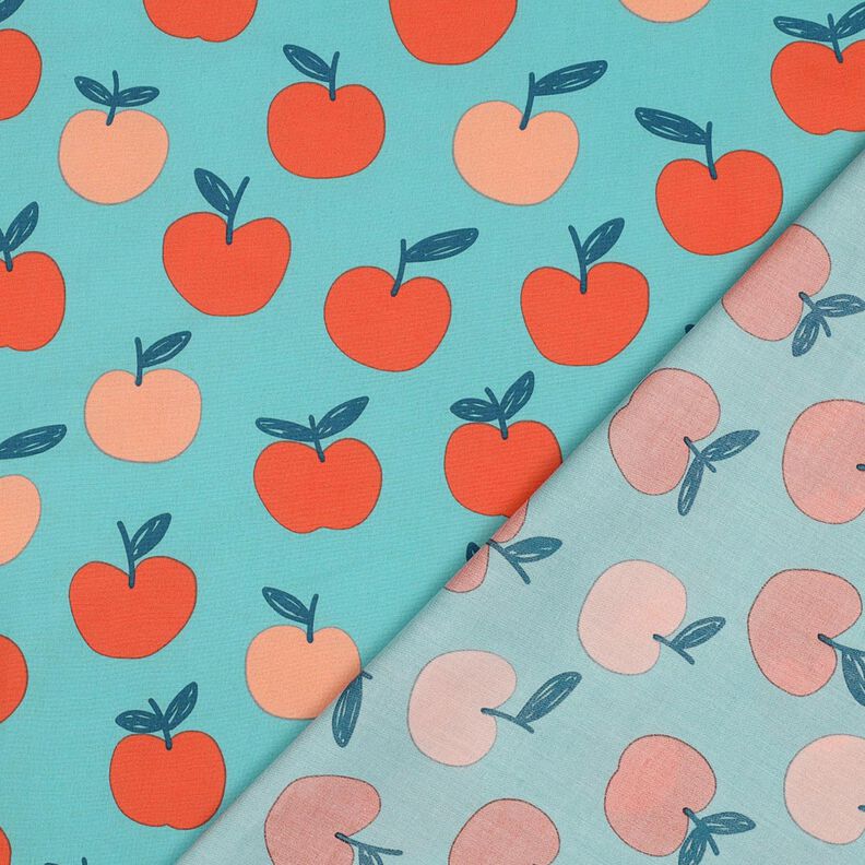 Baumwollpopeline große Äpfel | Poppy Fabrics – aquablau/lachs, image number 4