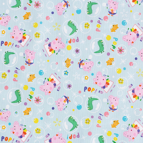 Baumwollpopeline Lizenzstoff Peppa und George machen Seifenblasen | ABC Ltd. – babyblau, image number 1