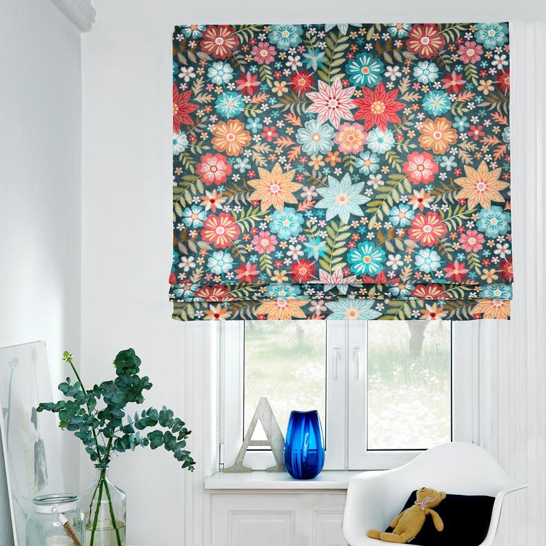 Dekosamt Blumen in Stickoptik – petrol/karminrot,  image number 6
