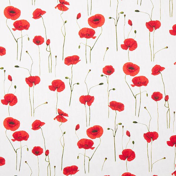Dekostoff Halbpanama Mohn – weiss/rot,  image number 1
