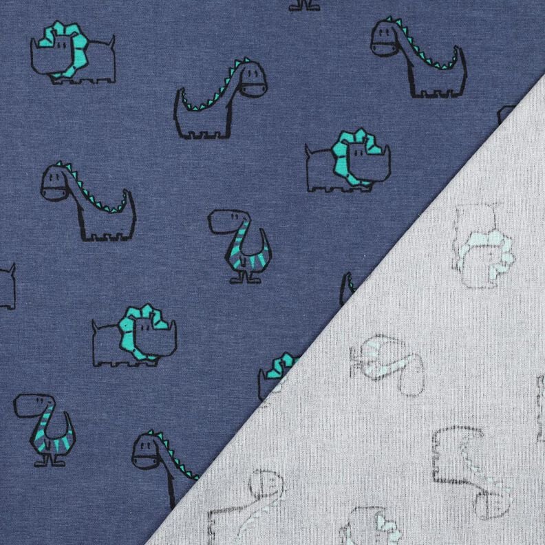 Baumwollflanell freche Dinos | Poppy Fabrics – jeansblau/smaragdgrün,  image number 4