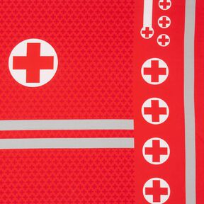 French Terry Panel Einmal Notarzt sein | Stoff&Liebe – rot/silbergrau, 