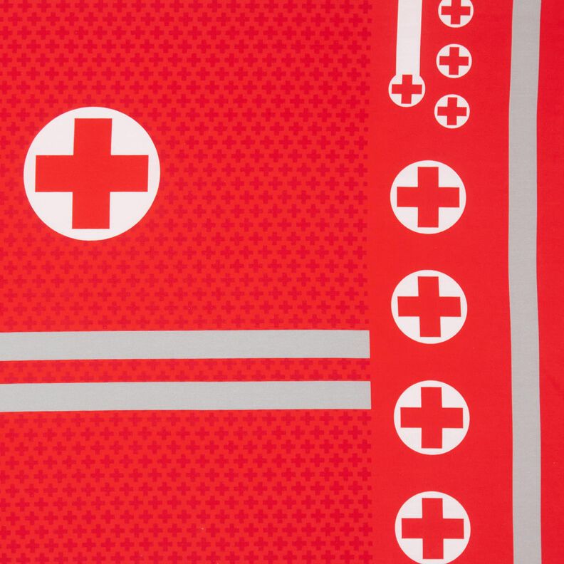 French Terry Panel Einmal Notarzt sein | Stoff&Liebe – rot/silbergrau,  image number 1