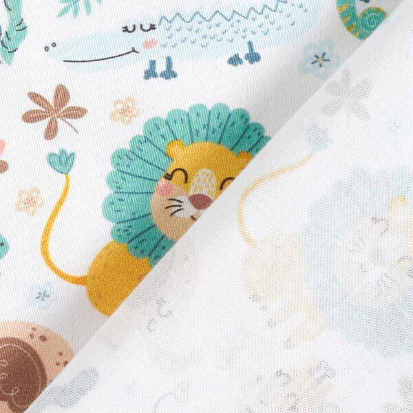 Baumwollsatin Safari Tiere – weiss/hellblau,  image number 4