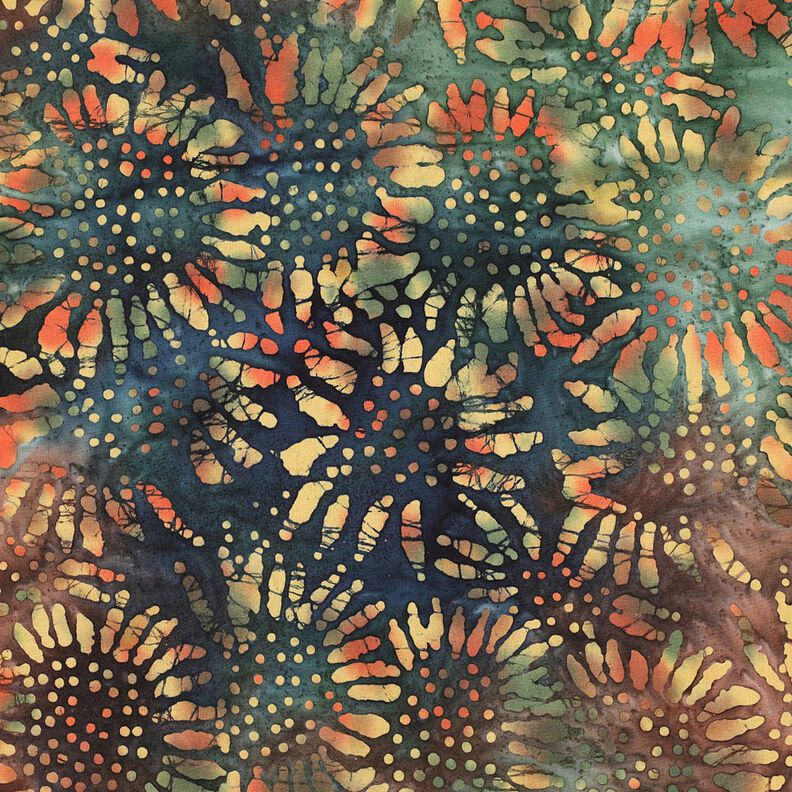 Baumwollstoff Batik-Sonnen – blautanne/maronenbraun,  image number 1