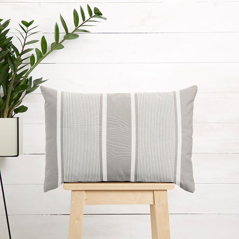 Outdoorstoff Canvas Streifenmix – hellgrau/weiss,  image number 9