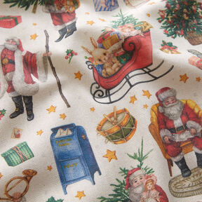 Dekostoff Halbpanama nostalgische Weihnachtszeit – natur/rot, 