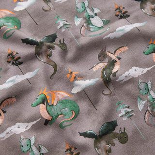 Baumwolljersey Aquarell-Drachen Digitaldruck – dunkeltaupe, 