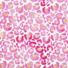 Baumwolljersey Leopard mit Goldflecken | Glitzerpüppi – weiss/purpur, 