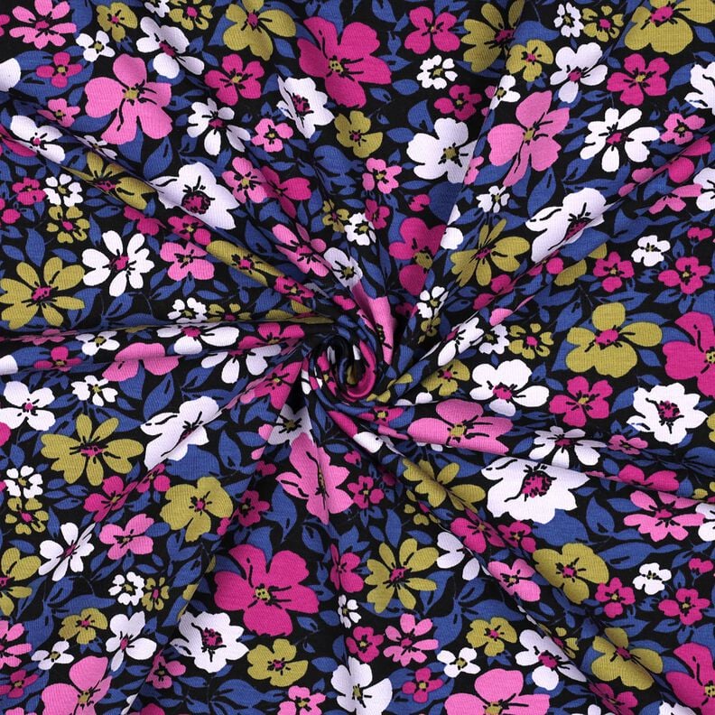French Terry Sommersweat Blumen – schwarz/indigo,  image number 3