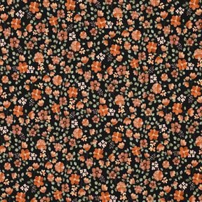 GOTS Baumwolljersey Herbstblumen Digitaldruck – schwarz/pfirsichorange, 
