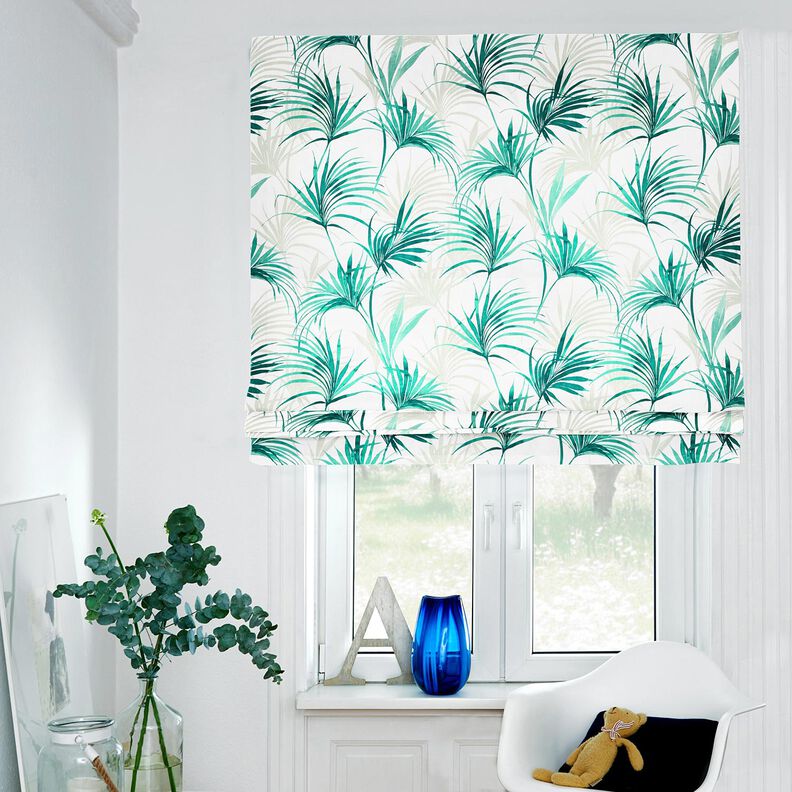 Dekostoff Panama Palmwedel – weiss/smaragdgrün, image number 5
