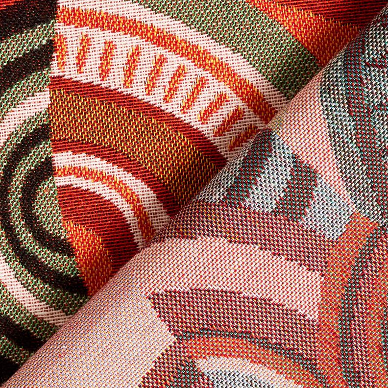 Dekostoff Gobelin abstrakte Halbkreise – terracotta/grün, image number 4