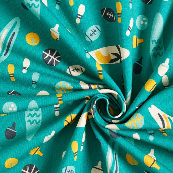 French Terry Sommersweat retro Sommer | PETIT CITRON – petrol, image number 8