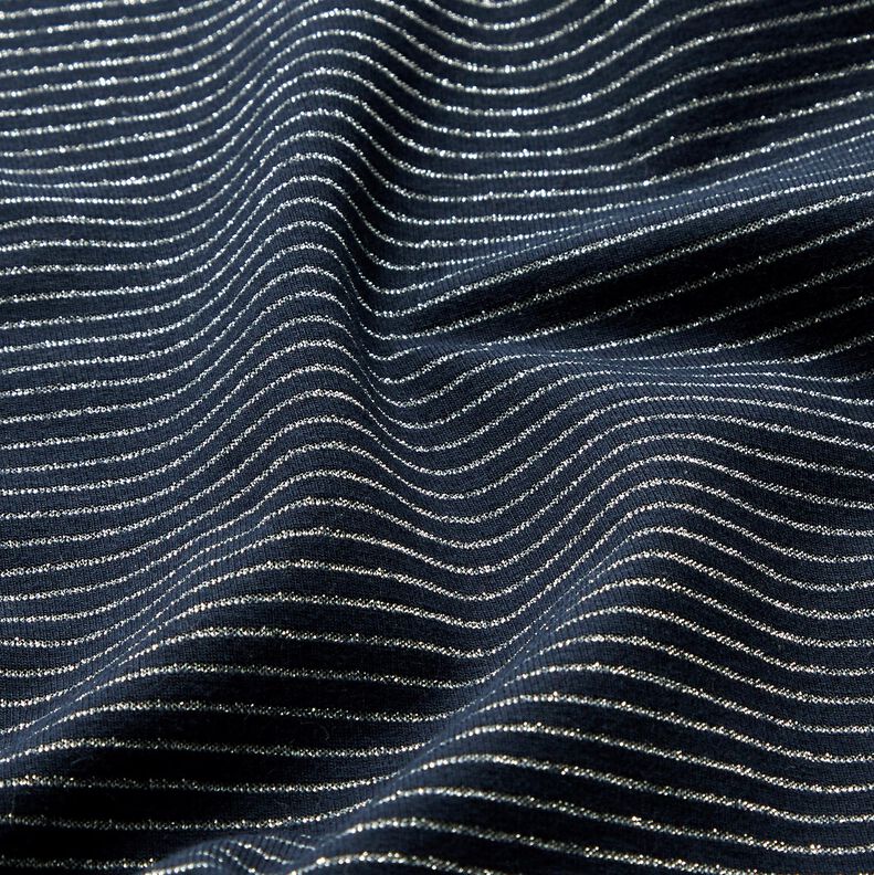 Baumwolljersey Lurex-Streifen – nachtblau/silber, image number 2