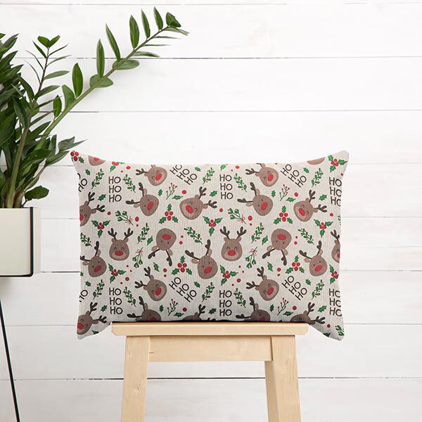 Dekostoff Halbpanama Rentiere – beige/dunkelbraun | Reststück 50cm