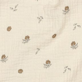 GOTS Musselin/ Doppel-Krinkel Gewebe romantische Blümchen  | Poppy Fabrics – hellbeige/zimt, 