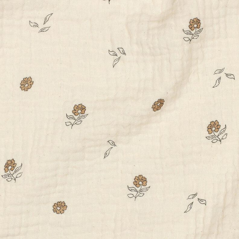 GOTS Musselin/ Doppel-Krinkel Gewebe romantische Blümchen | Poppy Fabrics – hellbeige/zimt, image number 2