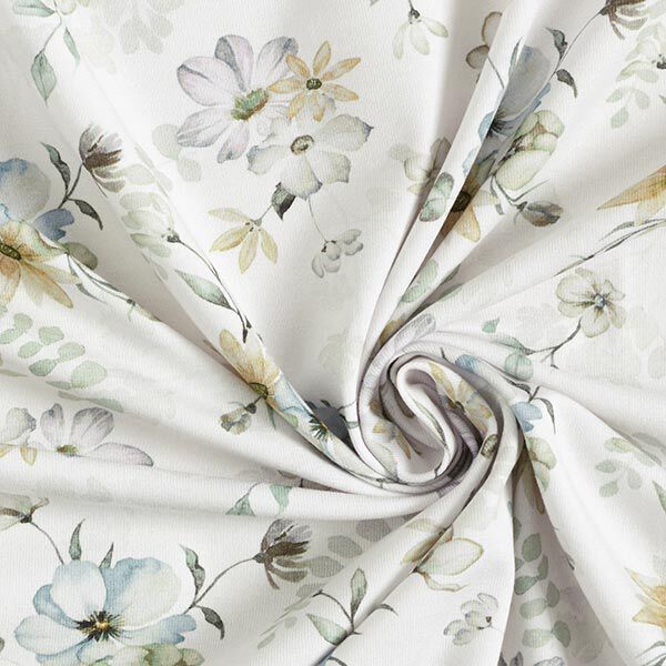 GOTS Baumwolljersey große Aquarell-Blumen – nebelgrau/aquablau, image number 3
