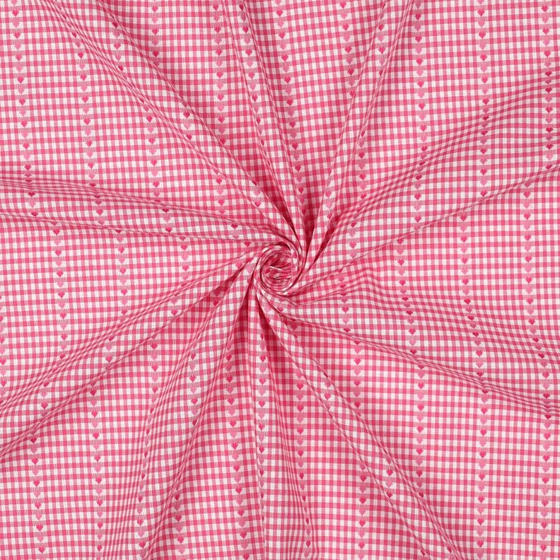 Baumwollstoff Jacquard Karo und Herzchen – pink/weiss,  image number 3