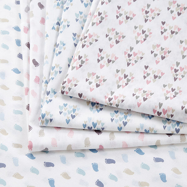 Baumwollpopeline Baby-Füßchen – weiss/jeansblau