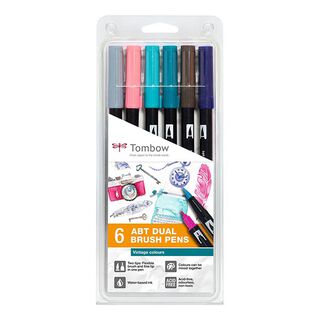 ABT Dual Brush Pen Aquarell Vintage Colour Set [ 6 Stück ] | Tombow, 