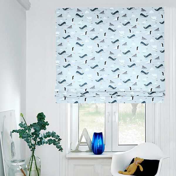 Dekostoff Halbpanama Tiere im Eis – babyblau/weiss,  image number 7