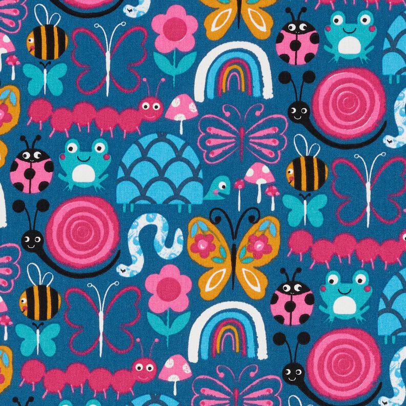 Baumwollstoff Cretonne Schmetterlinge und Bienen – ozeanblau/intensiv pink,  image number 1