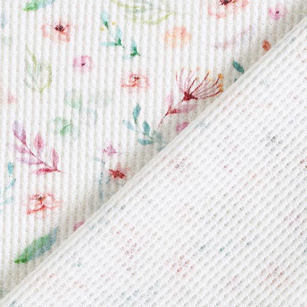 Waffeljersey kleine Blümchen Digitaldruck – weiss | Reststück 50cm