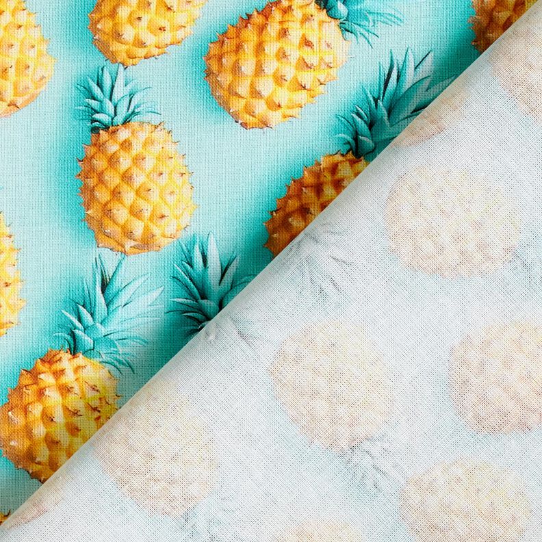 Baumwollstoff Popeline Ananas – aquablau/gelb, image number 4