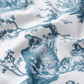 Dekostoff Halbpanama fröhliche Tänzer 280 cm – ozeanblau/weiss, 