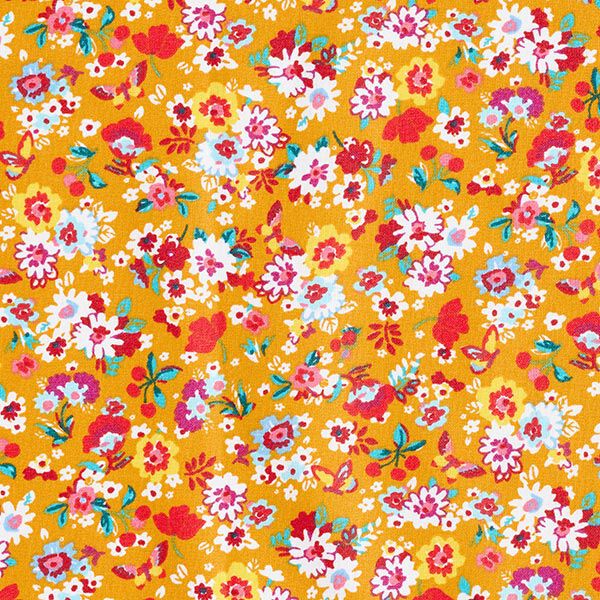 Beschichtete Baumwolle niedliche Blümchen – currygelb – Muster, image number 1