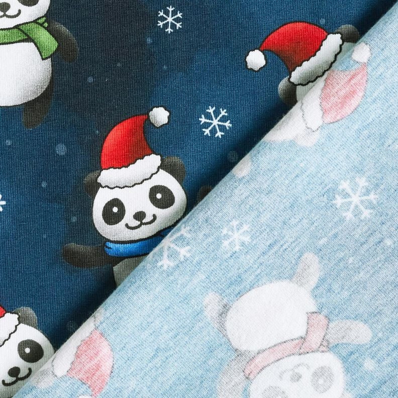 Baumwolljersey Panda in Weihnachtsstimmung | Glitzerpüppi – nachtblau/chili, image number 4