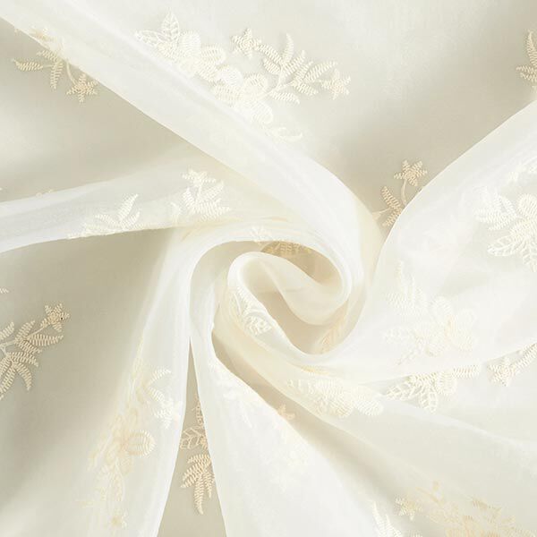 Organza Blumenstickerei – wollweiss | Reststück 50cm