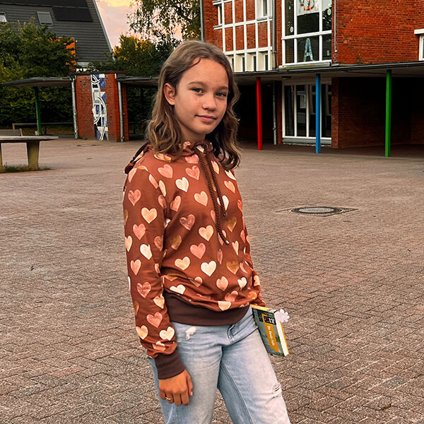 Sweatshirt angeraut Aquarell-Herzen Digitaldruck | by Poppy – terracotta/lachs, image number 6