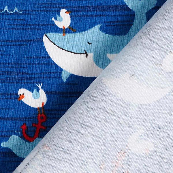 Baumwolljersey Wale, Schiffe und Möwen – blau | Reststück 80cm