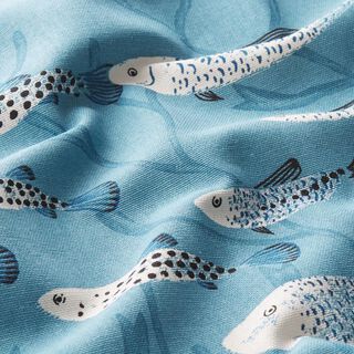 Dekostoff Halbpanama Fische – blaugrau, 