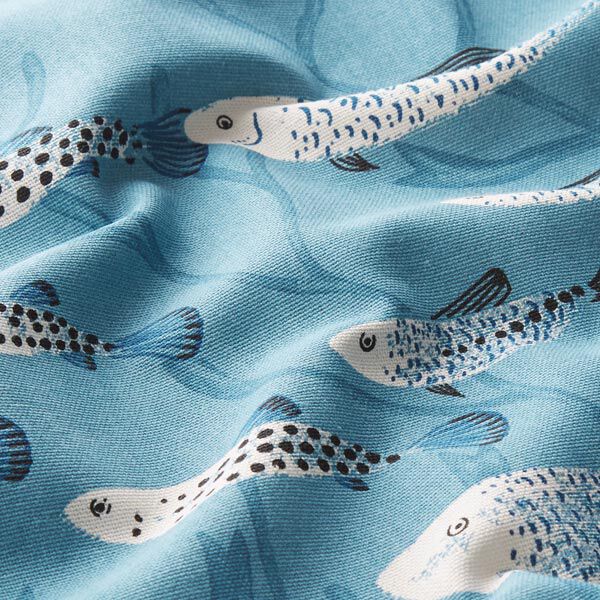 Dekostoff Halbpanama Fische – blaugrau | Reststück 100cm