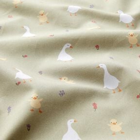 GOTS Baumwollpopeline süße Gänse und Küken | Poppy Fabrics – greige, 