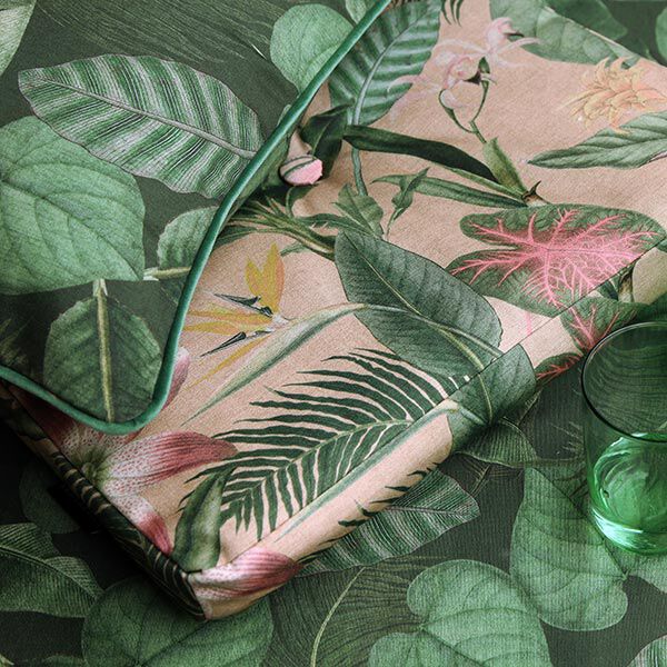Outdoorstoff Canvas Palmenblätter – dunkelgrün | Reststück 100cm