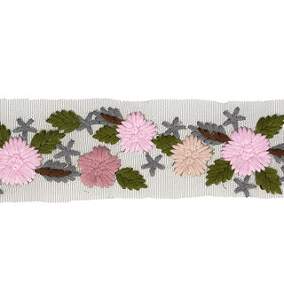Tüllband Blumen-Stickerei  – rosa/rosé, 