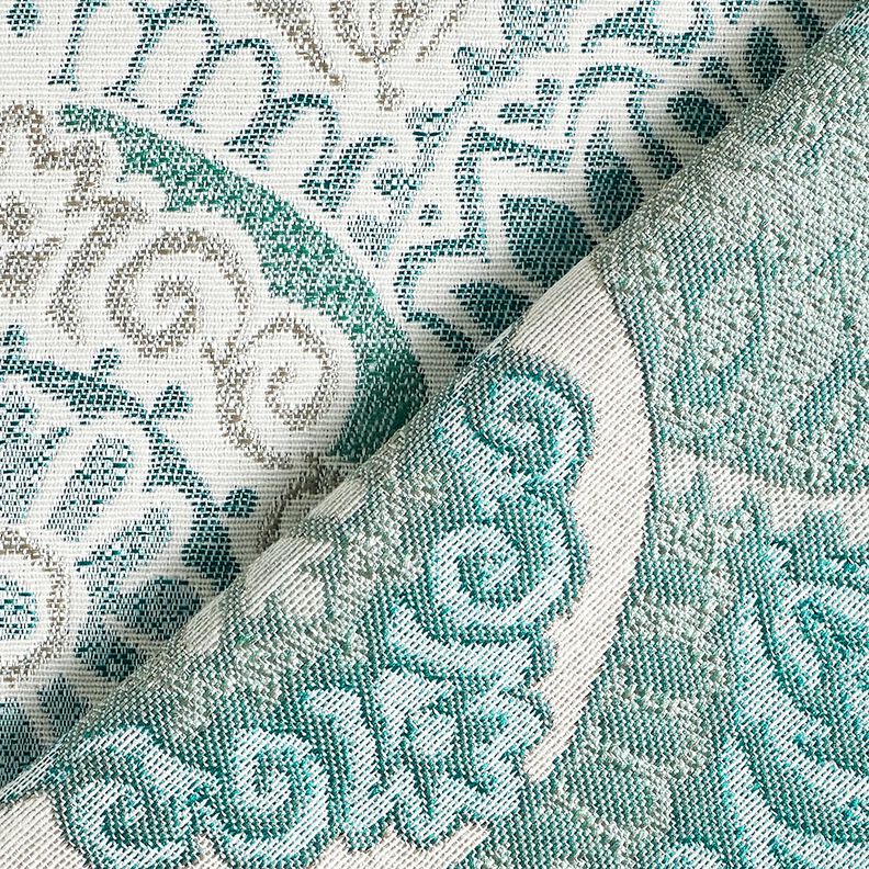 Dekostoff Jacquard elegante Kacheln – hellpetrol/hellbeige,  image number 4