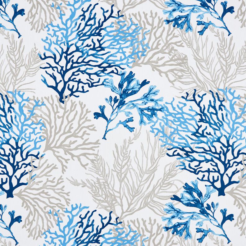 Baumwollstoff Cretonne große Korallen – weiss/blau,  image number 1